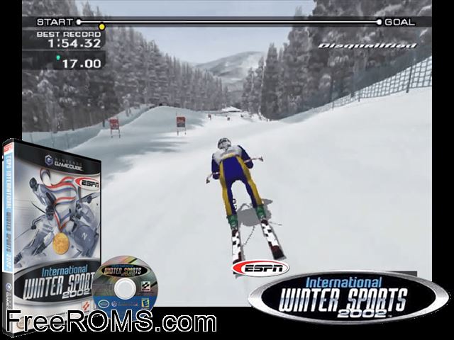 ESPN International Winter Sports 2002 Nintendo Gamecube game showing 3D box cover and gameplay screenshot