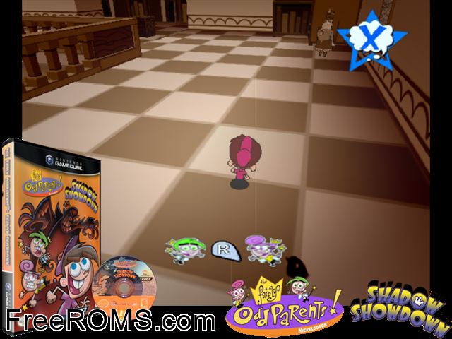 Fairly OddParents, The - Shadow Showdown Nintendo Gamecube game showing 3D box cover and gameplay screenshot