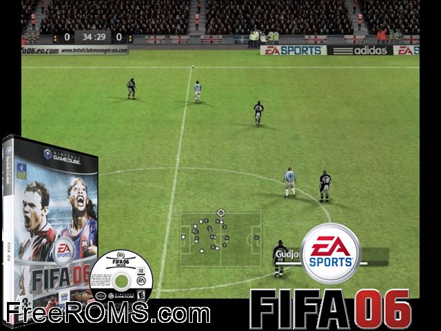 FIFA Soccer 06 Nintendo Gamecube game showing 3D box cover and gameplay screenshot