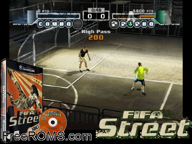 FIFA Street Nintendo Gamecube game showing 3D box cover and gameplay screenshot