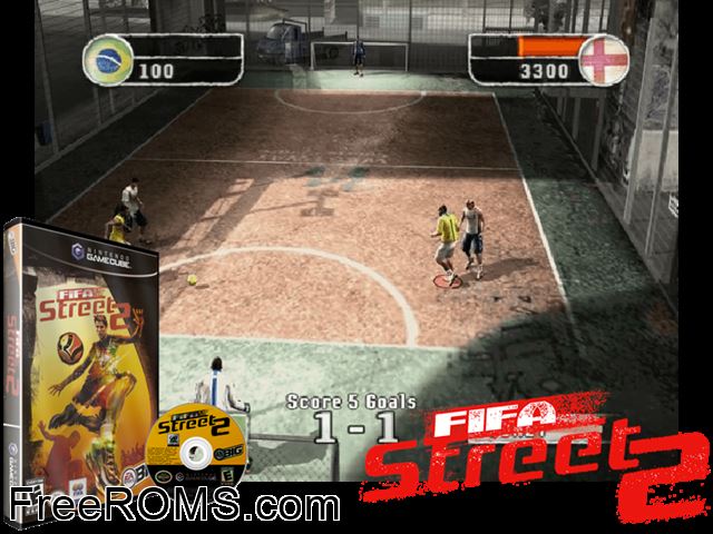 FIFA Street 2 Nintendo Gamecube game showing 3D box cover and gameplay screenshot