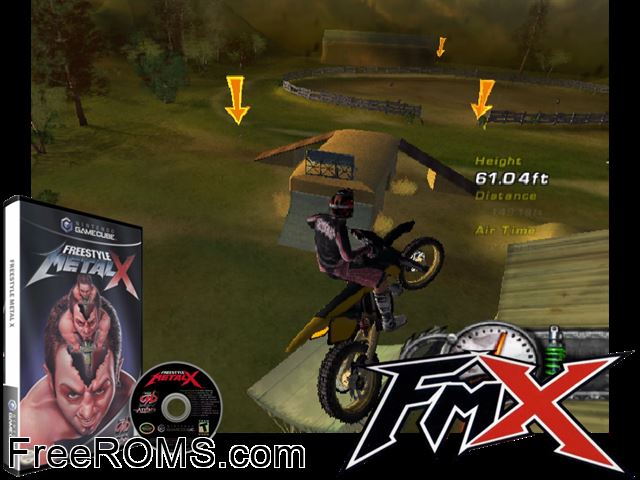 Freestyle Metal X Nintendo Gamecube game showing 3D box cover and gameplay screenshot