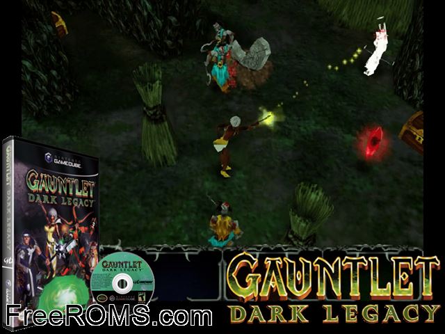 Gauntlet - Dark Legacy Nintendo Gamecube game showing 3D box cover and gameplay screenshot