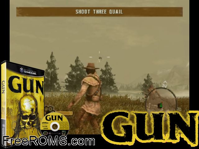 Gun Nintendo Gamecube game showing 3D box cover and gameplay screenshot