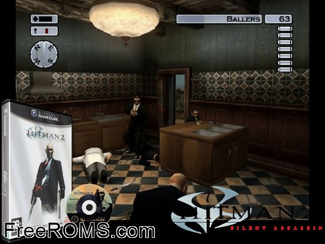 Hitman 2 - Silent Assassin Nintendo Gamecube game showing 3D box cover and gameplay screenshot