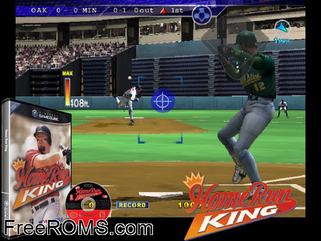 Home Run King Nintendo Gamecube game showing 3D box cover and gameplay screenshot