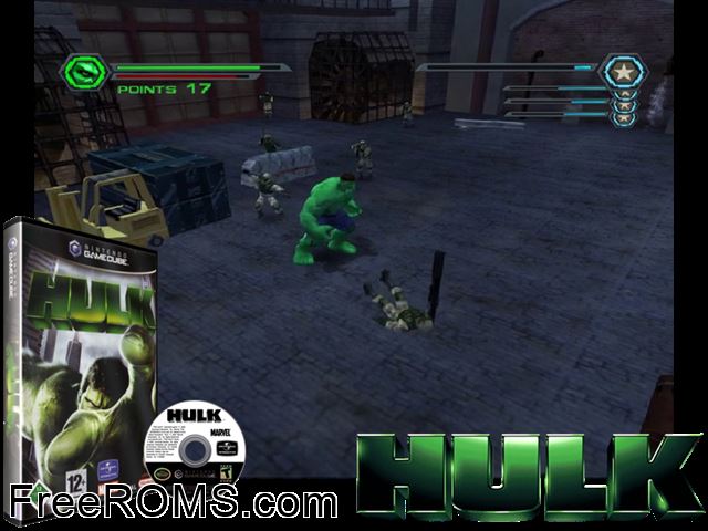 Hulk Nintendo Gamecube game showing 3D box cover and gameplay screenshot