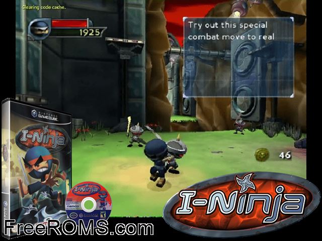 I-Ninja Nintendo Gamecube game showing 3D box cover and gameplay screenshot