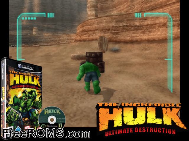 Incredible Hulk, The - Ultimate Destruction Nintendo Gamecube game showing 3D box cover and gameplay screenshot