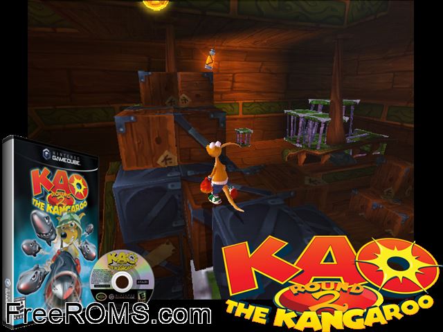 Kao the Kangaroo - Round 2 Nintendo Gamecube game showing 3D box cover and gameplay screenshot