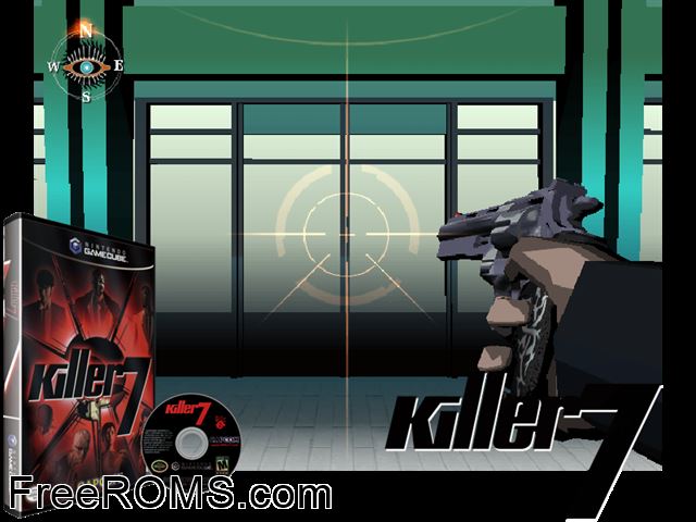 Killer 7 (Disc 2) Nintendo Gamecube game showing 3D box cover and gameplay screenshot