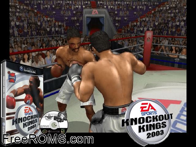 Knockout Kings 2003 Nintendo Gamecube game showing 3D box cover and gameplay screenshot