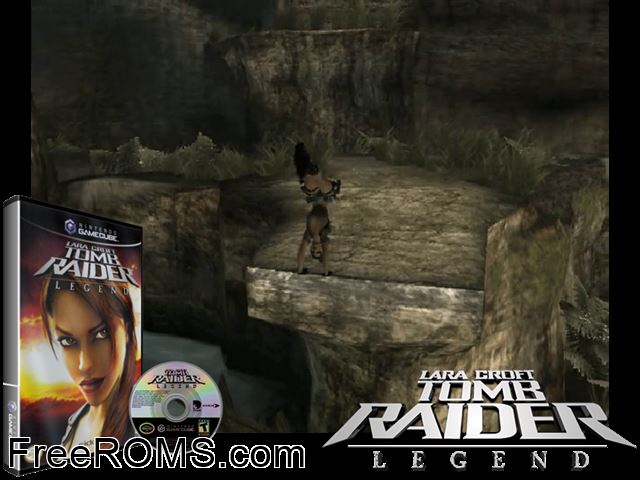 Lara Croft Tomb Raider - Legend Nintendo Gamecube game showing 3D box cover and gameplay screenshot