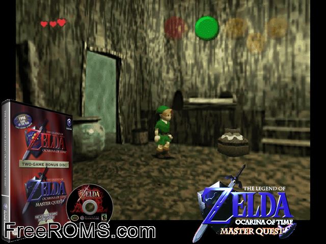 Legend of Zelda, The Ocarina of Time Master Quest Nintendo Gamecube game showing 3D box cover and gameplay screenshot