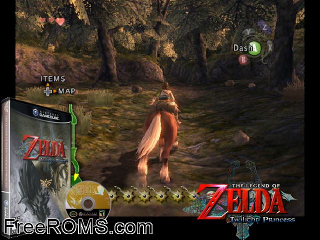 Legend of Zelda, The Twilight Princess Nintendo Gamecube game showing 3D box cover and gameplay screenshot