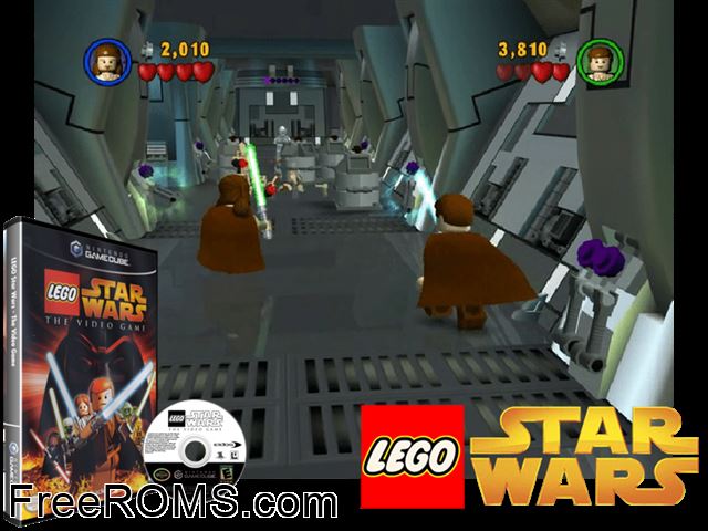 LEGO Star Wars - The Video Game Nintendo Gamecube game showing 3D box cover and gameplay screenshot