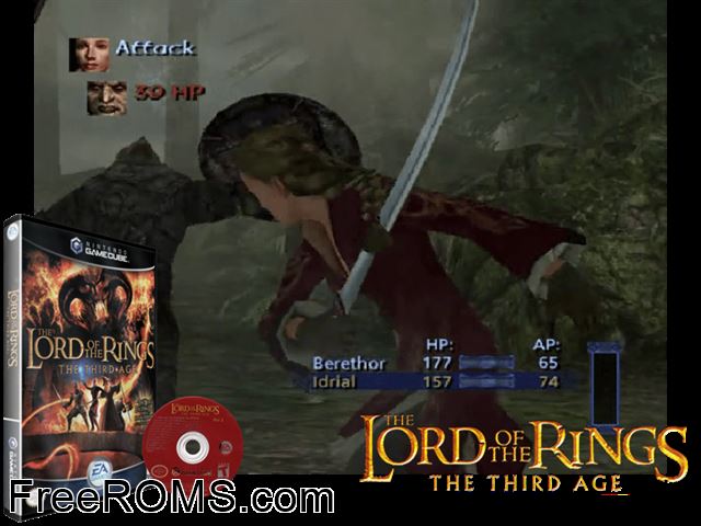 Lord of the Rings, The - The Third Age (Disc 2) Nintendo Gamecube game showing 3D box cover and gameplay screenshot