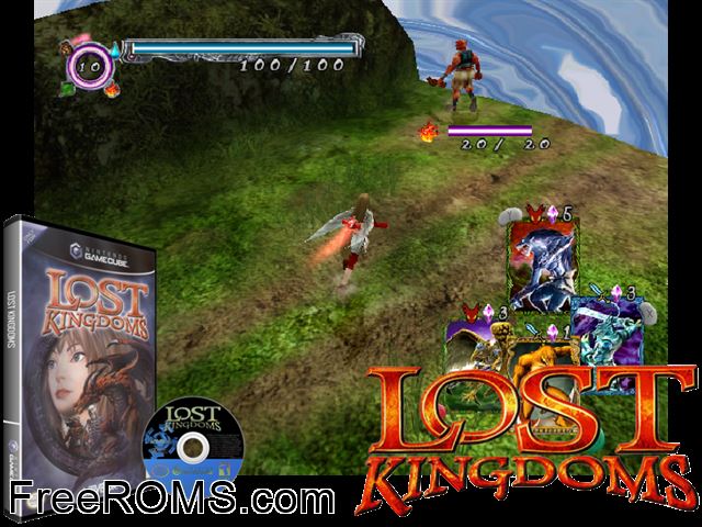 Lost Kingdoms Nintendo Gamecube game showing 3D box cover and gameplay screenshot