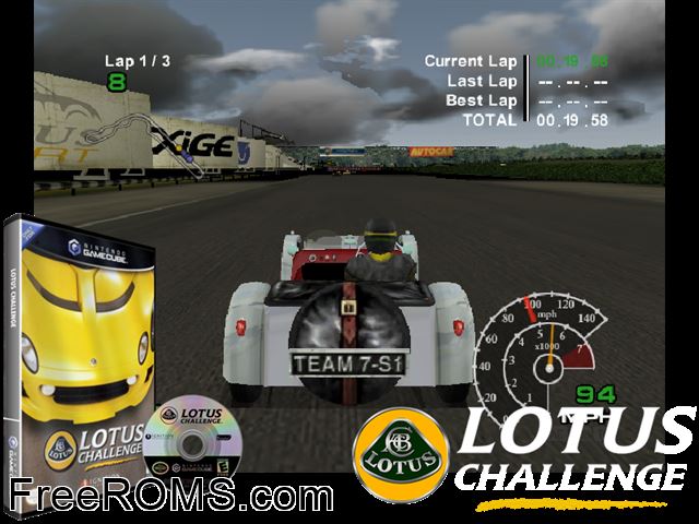 Lotus Challenge Nintendo Gamecube game showing 3D box cover and gameplay screenshot