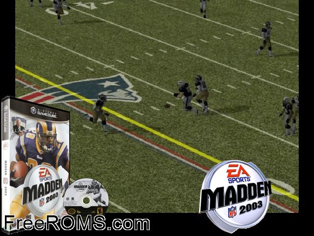 Madden NFL 2003 Nintendo Gamecube game showing 3D box cover and gameplay screenshot