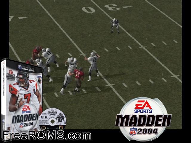Madden NFL 2004 (v1.01) Nintendo Gamecube game showing 3D box cover and gameplay screenshot