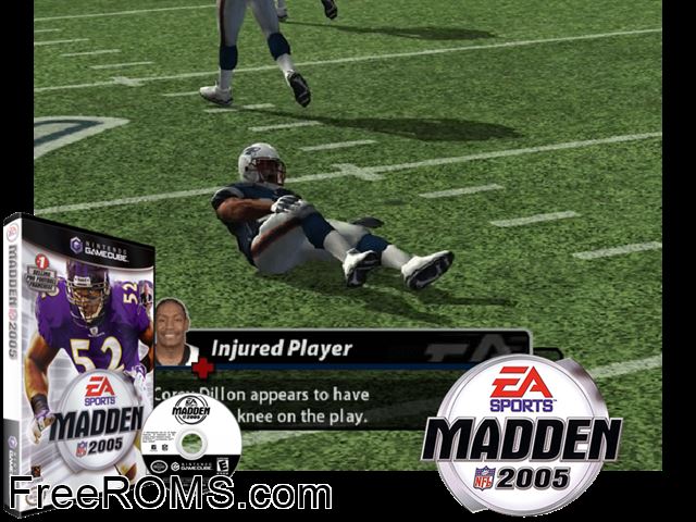 Madden NFL 2005 Nintendo Gamecube game showing 3D box cover and gameplay screenshot