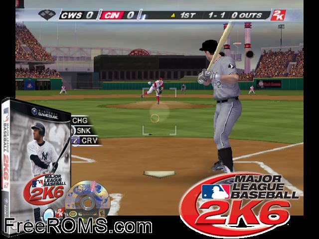 Major League Baseball 2K6 Nintendo Gamecube game showing 3D box cover and gameplay screenshot
