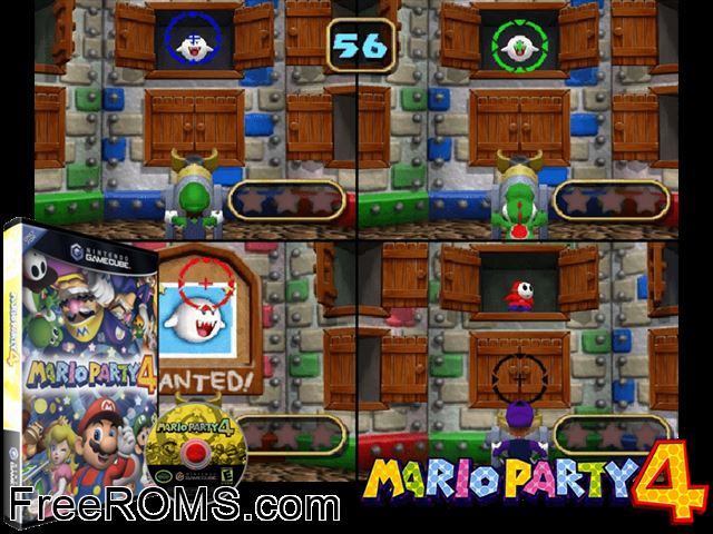 Mario Party 4 (v1.01) Nintendo Gamecube game showing 3D box cover and gameplay screenshot