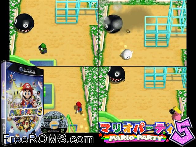Mario Party 5 Nintendo Gamecube game showing 3D box cover and gameplay screenshot