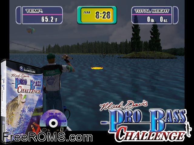 Mark Davis Pro Bass Challenge Nintendo Gamecube game showing 3D box cover and gameplay screenshot