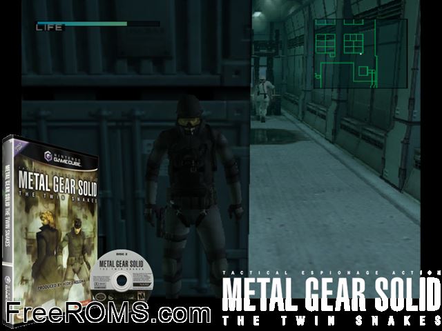 Metal Gear Solid - The Twin Snakes (Disc 2) Nintendo Gamecube game showing 3D box cover and gameplay screenshot
