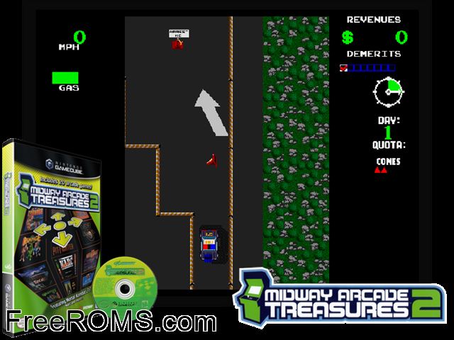 Midway Arcade Treasures 2 Nintendo Gamecube game showing 3D box cover and gameplay screenshot