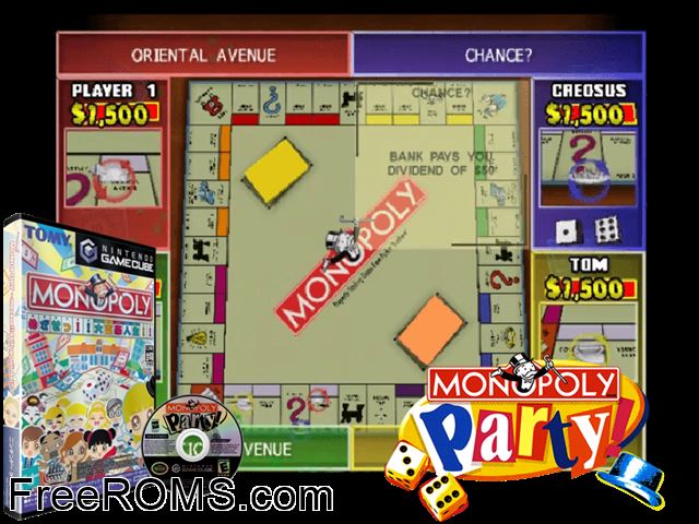 Monopoly Party Nintendo Gamecube game showing 3D box cover and gameplay screenshot
