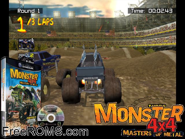Monster 4x4 - Masters of Metal Nintendo Gamecube game showing 3D box cover and gameplay screenshot