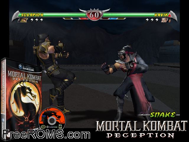 Mortal Kombat - Deception Nintendo Gamecube game showing 3D box cover and gameplay screenshot