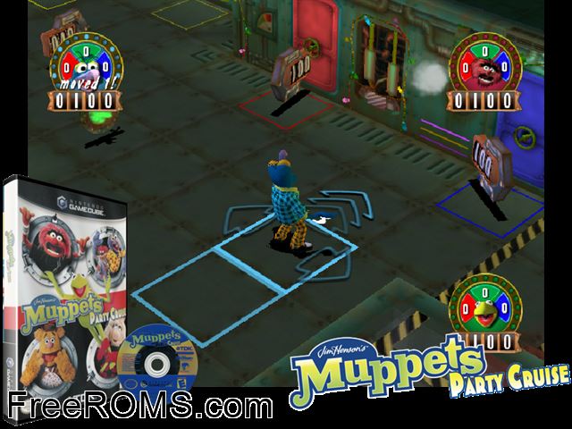 Muppets - Party Cruise Nintendo Gamecube game showing 3D box cover and gameplay screenshot