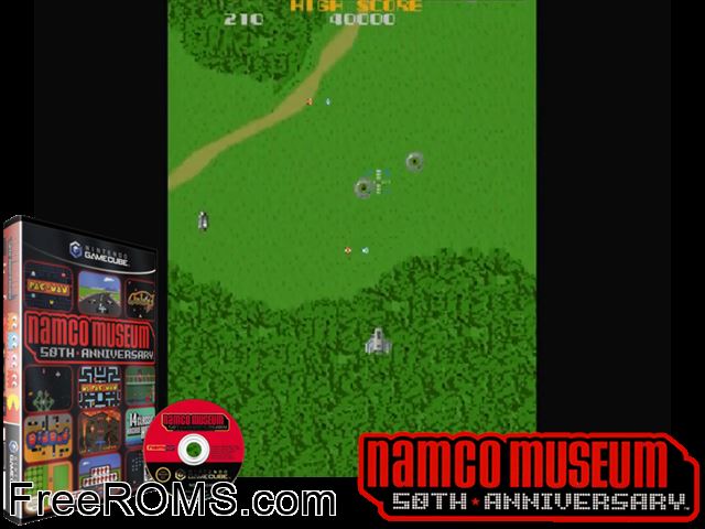 Namco Museum - 50th Anniversary Nintendo Gamecube game showing 3D box cover and gameplay screenshot