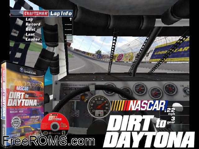 NASCAR - Dirt to Daytona Nintendo Gamecube game showing 3D box cover and gameplay screenshot