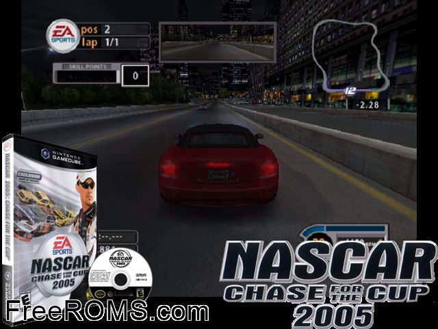 NASCAR 2005 - Chase for the Cup Nintendo Gamecube game showing 3D box cover and gameplay screenshot