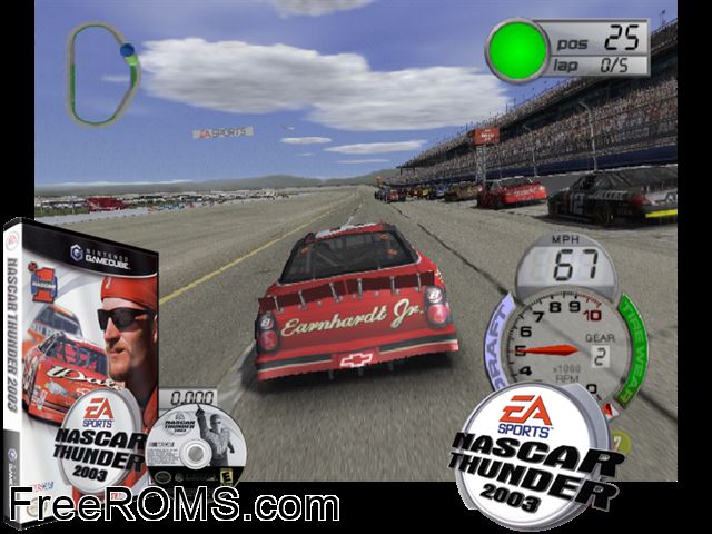 NASCAR Thunder 2003 Nintendo Gamecube game showing 3D box cover and gameplay screenshot