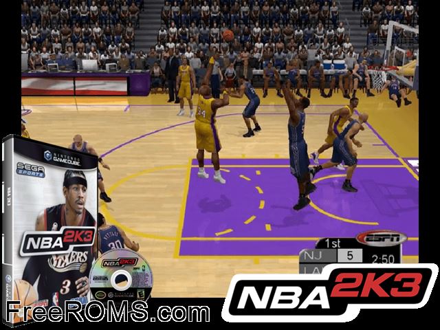 NBA 2K3 Nintendo Gamecube game showing 3D box cover and gameplay screenshot