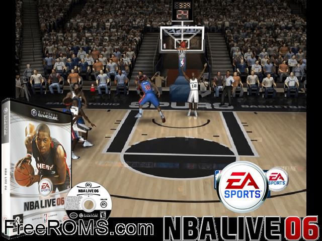 NBA Live 06 Nintendo Gamecube game showing 3D box cover and gameplay screenshot