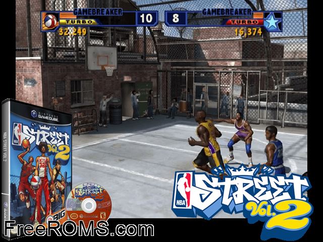 NBA Street Vol. 2 Nintendo Gamecube game showing 3D box cover and gameplay screenshot