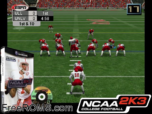 NCAA College Football 2K3 Nintendo Gamecube game showing 3D box cover and gameplay screenshot