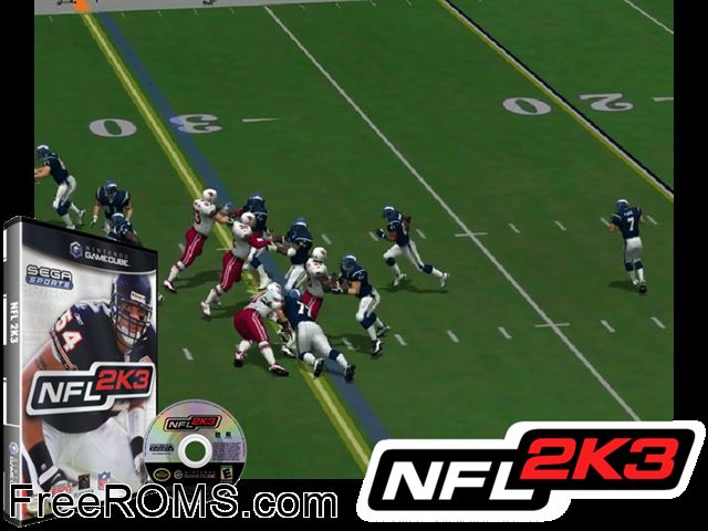 NFL 2K3 Nintendo Gamecube game showing 3D box cover and gameplay screenshot