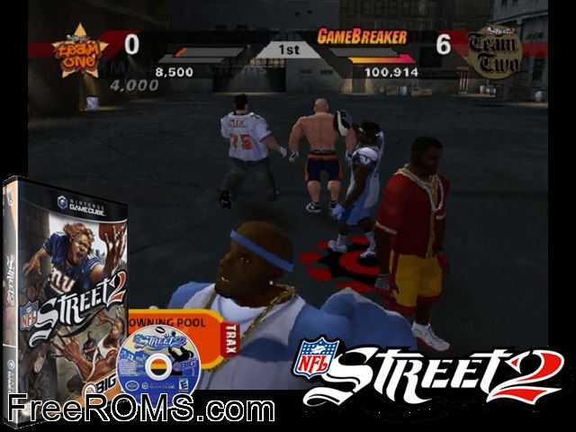 NFL Street 2 Nintendo Gamecube game showing 3D box cover and gameplay screenshot