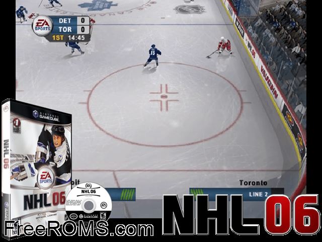 NHL 06 Nintendo Gamecube game showing 3D box cover and gameplay screenshot