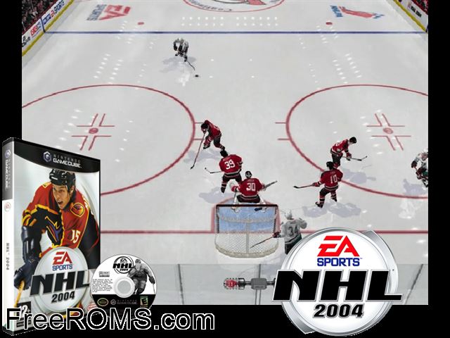 NHL 2004 Nintendo Gamecube game showing 3D box cover and gameplay screenshot