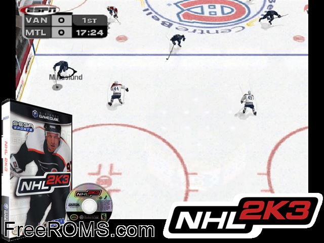 NHL 2K3 Nintendo Gamecube game showing 3D box cover and gameplay screenshot