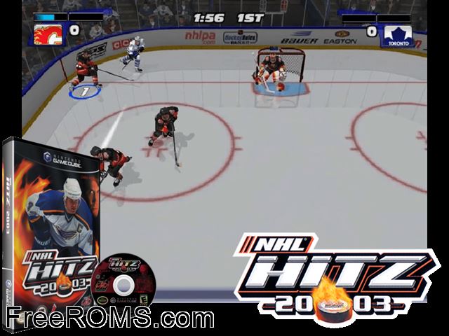 NHL Hitz 2003 Nintendo Gamecube game showing 3D box cover and gameplay screenshot